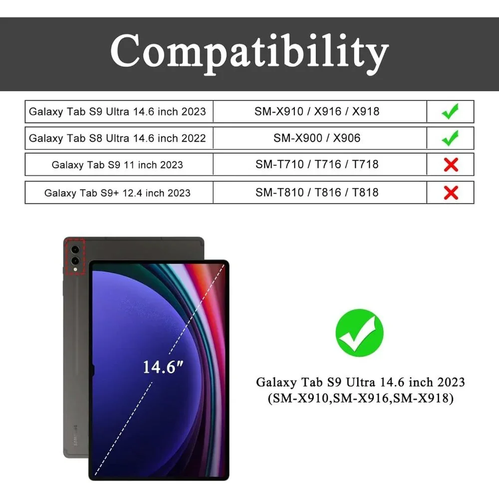 Case For Galaxy Tab S9‎ Ultra 2023 / S8 Ultra 2022 With S Pen Holder black